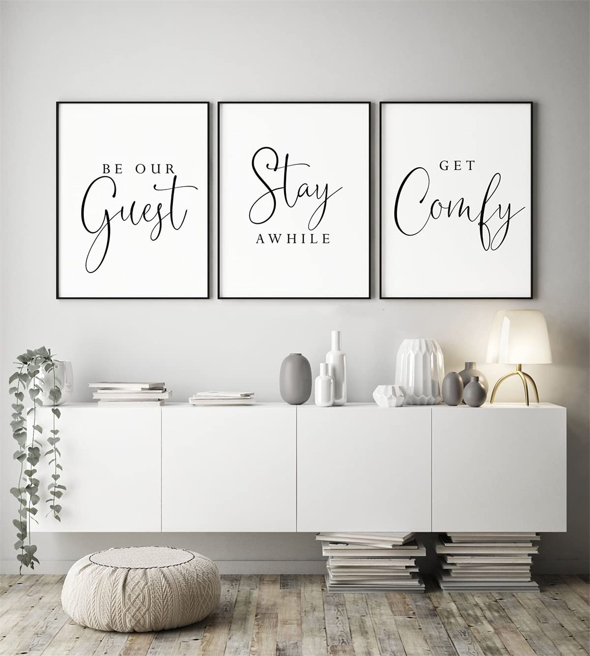 HHLINXI 3 Pieces Guest Room Quote Posters Prints Be Our Guest Get Comfy Stay Awhile Canvas Wall Art Painting for Living Room Bedroom Wall Decor No Frame