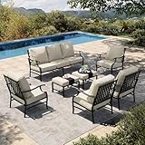 HERA'S HOUSE 7 Piece Patio Furniture Set, 4 x Fixed Metal Cushioned Chair, 2 x Cushioned Ottoman, 1 x 3-Seat Sofa, Outdoor Conversation Set for Lawn Garden Backyard Poolside