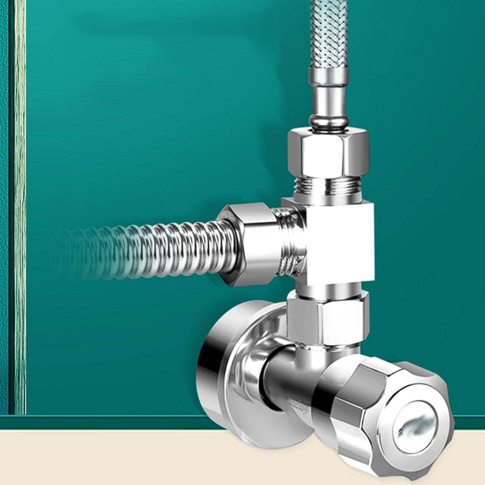 Valvola ad Angolo for WC, connettore 1 a 2, Tubo di Ingresso dello scaldabagno 1-in-2-out, distributore d'Acqua a T con Raccordo Interamente in Rame