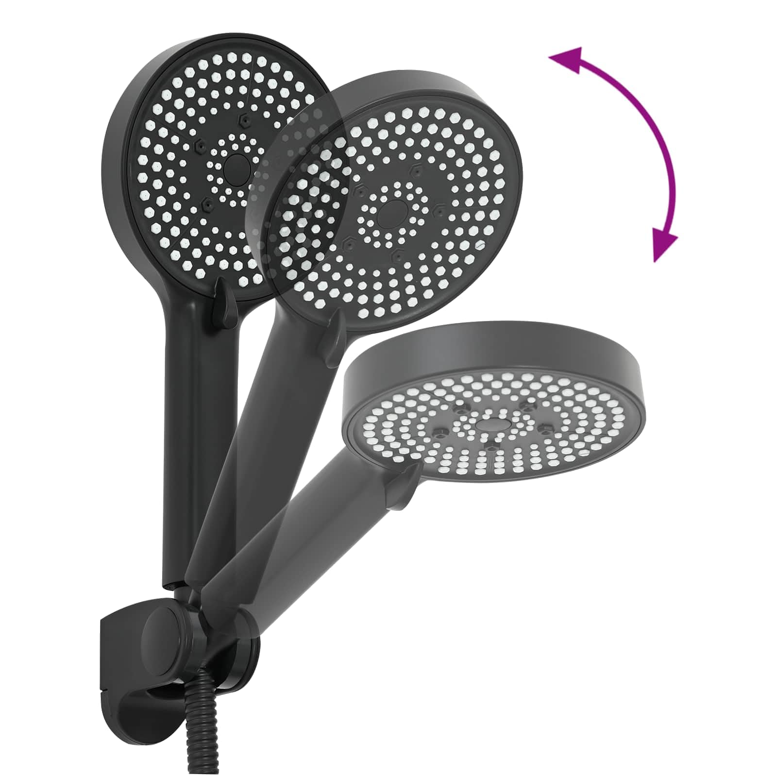 Juego de alcachofa de ducha negra G de 1/2 pulgadas, latón con 5 tipos de chorro, soporte para manguera de ducha, sistema de ducha, ducha de lluvia para baño, ducha, bañera, bienestar