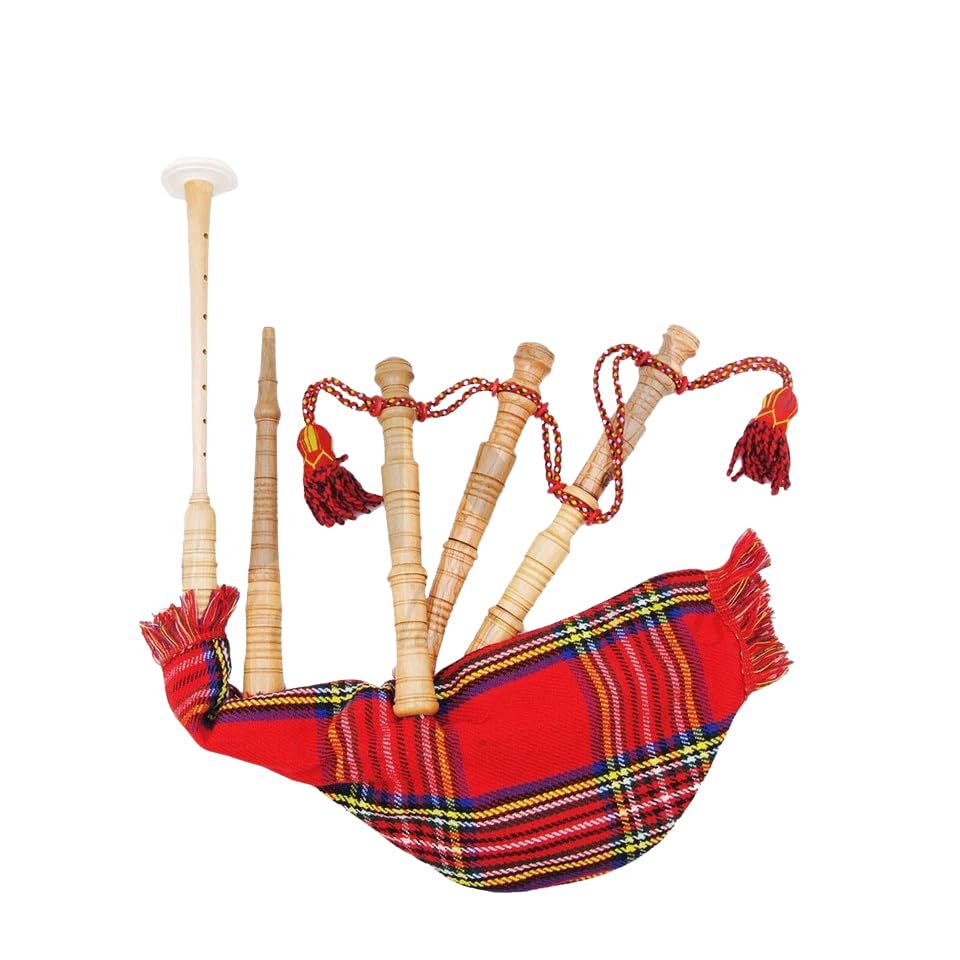 Schottischer Mini-Dudelsack für Kinder, handgefertigt, Sheesham-Rosenholz, Highland-Musikinstrument, traditioneller Anfängerübungs-Dudelsack (Royal Stewart mit Kordel)