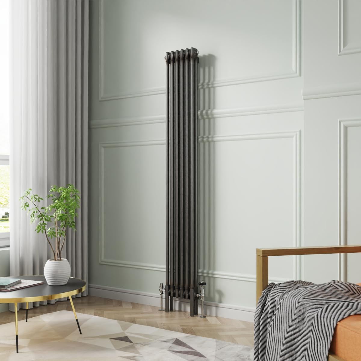 NRG Traditional Vertical Cast Iron Style Radiator Raw Metal Double Column 1800 x 290mm Central Heating Bathroom Designer Radiators Rad