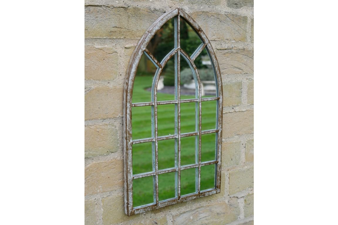 Maisonica Grey 42Cm Arched Window Style Indoor Outdoor Mirror Garden Shabby Chic Style