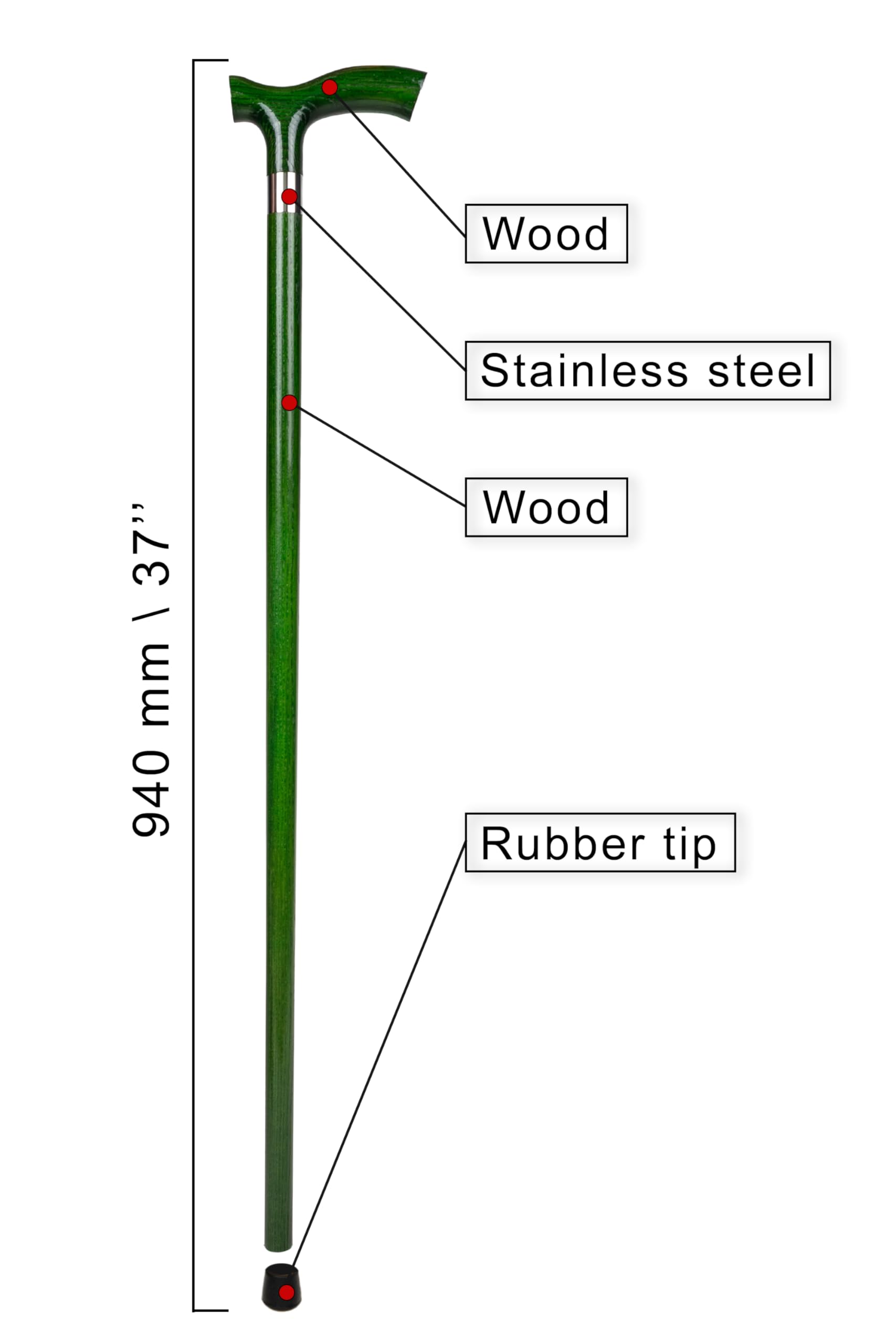 Dr. Watson Classic Fritz Walking Stick – Handcrafted Ash Wood Cane with Polished Stainless Steel Collar