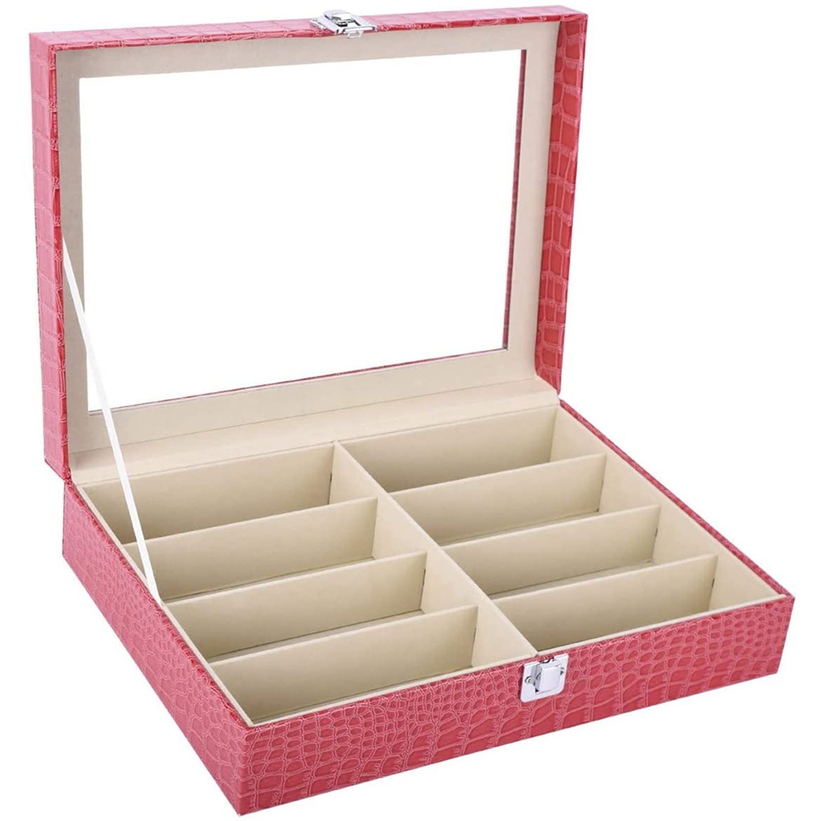 8 slotów PU skórzane etui na okulary przeciwsłoneczne dla kobiet mężczyzn okulary pudełko ekspozycyjne zegarek jubilerski Organizer prezent urodzinowy Watchse Storage Box (Color : Rose Red)