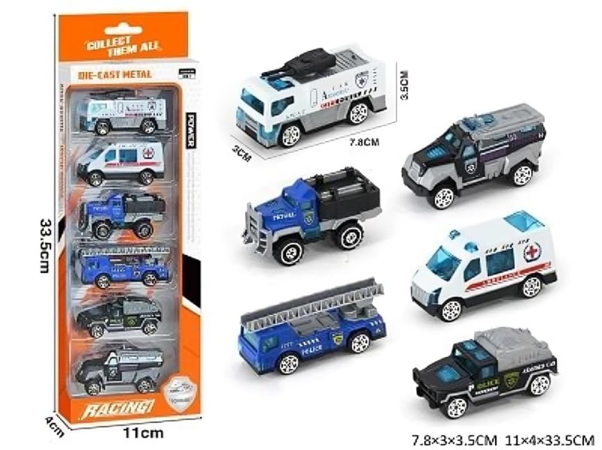 Image of Sky Tech Police Alloy Car Model Metal Cars 6 Pcs Vehicles, Racing Cars Play Set for Toddlers,Boys Die-Cast Car Set, Birthday Decorations Gift Movie Vehicle Small Racing for Kids