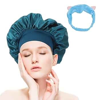 Cuffia Di Seta Per Capelli - Set Da 2 Con Elastico | Berretto Da Notte Regolabile Per Donne - Foto 6