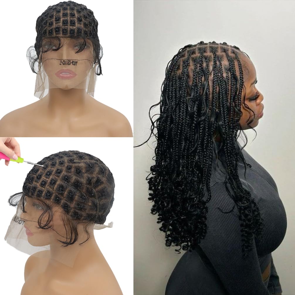 Crochet Cap for Crochet Hair Braided Wig Cap for Premade Square Patten Lace Front Crochet Cap with Baby Hair Full Double Lace Wigs Caps Braided Wig Caps Easy to Handle 122 Sections with Bangs