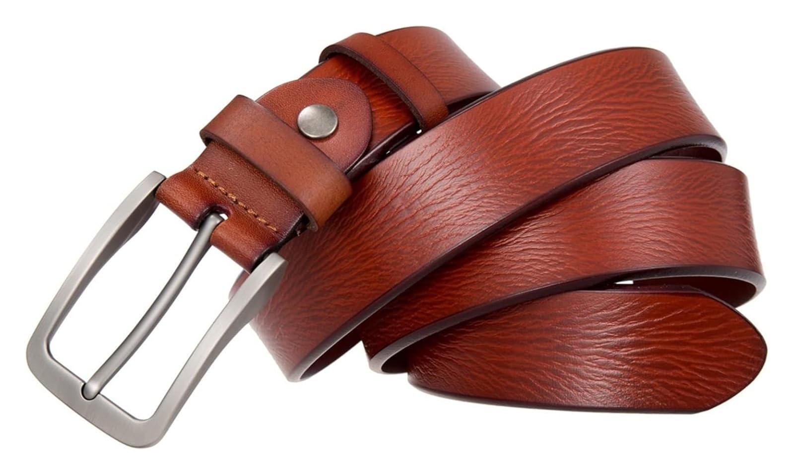 Cinturón ajustable de cuero genuino, Cinturón de cuero for hombre con hebilla antirrayas Pretina delgada de cuero ajustable ancha for jeans, pantalones, pantalones casuales de negocios(Brown,Length 12