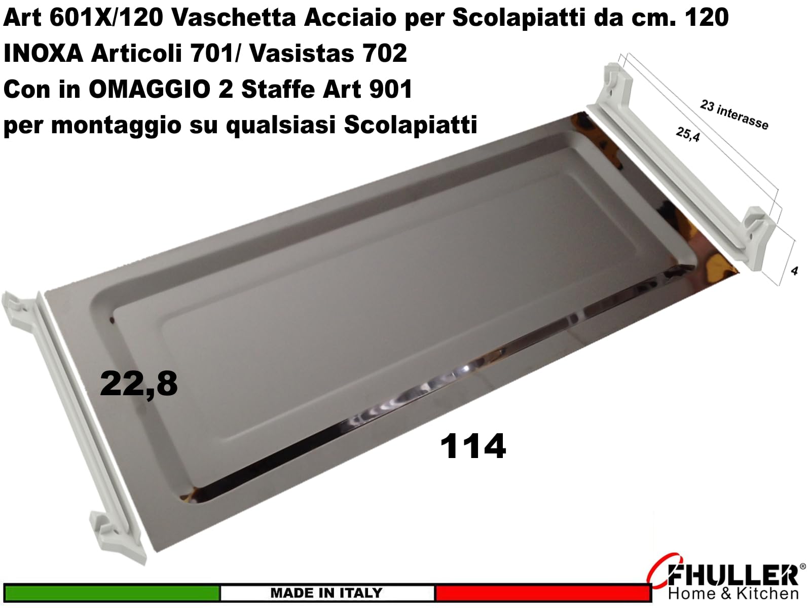 Vaschetta Raccogligocce in Acciaio Inox 114 cm per Scolapiatti da Incasso per Mobile Pensile cm.120
