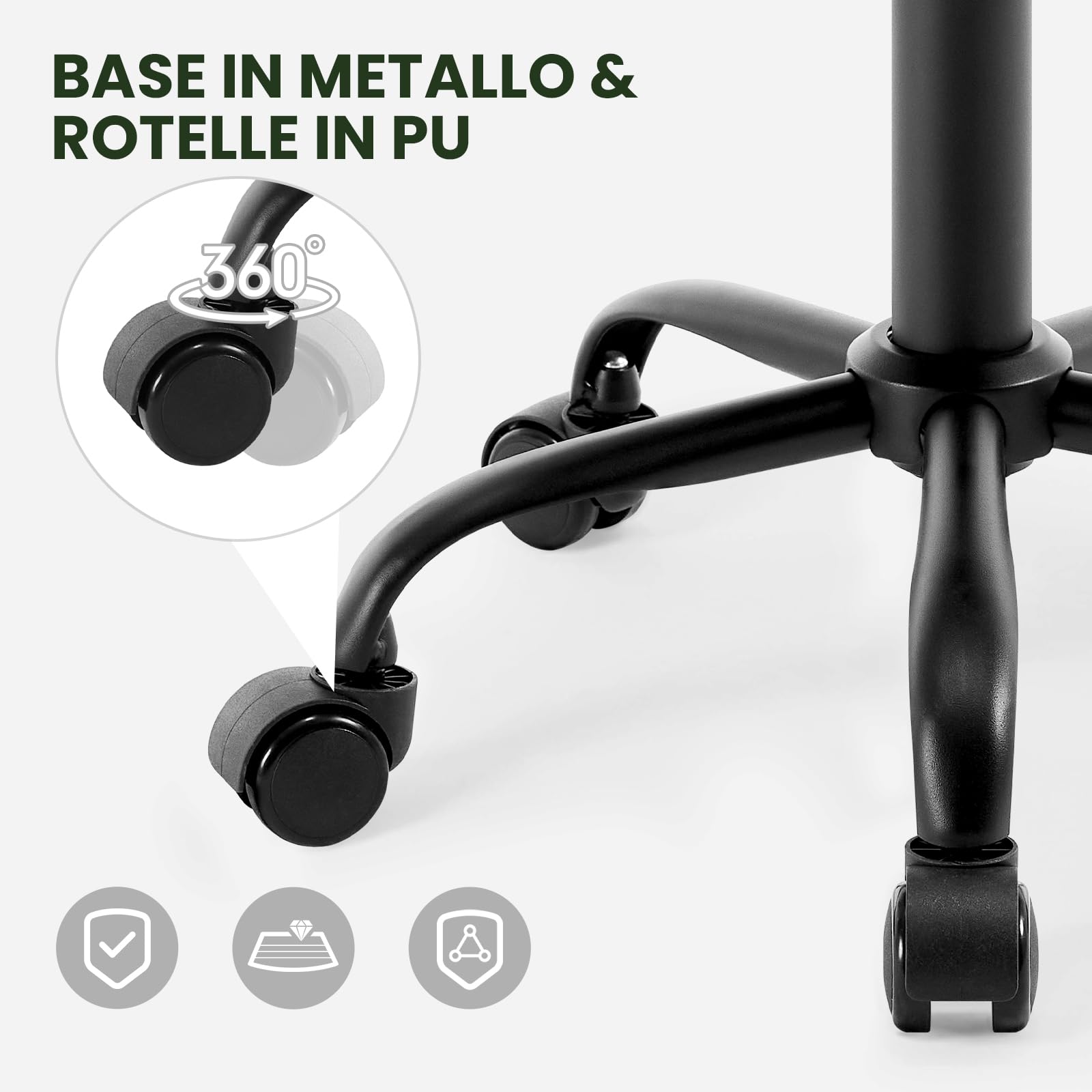 EUGAD Sgabello Rotondo con ruote, Sedia da trucco, Velluto, Grigio scuro | Regolabile in Altezza, Sgabello Girevole a 360°con Rotelle, per Camera da Letto Studio Soggiorno Cucina