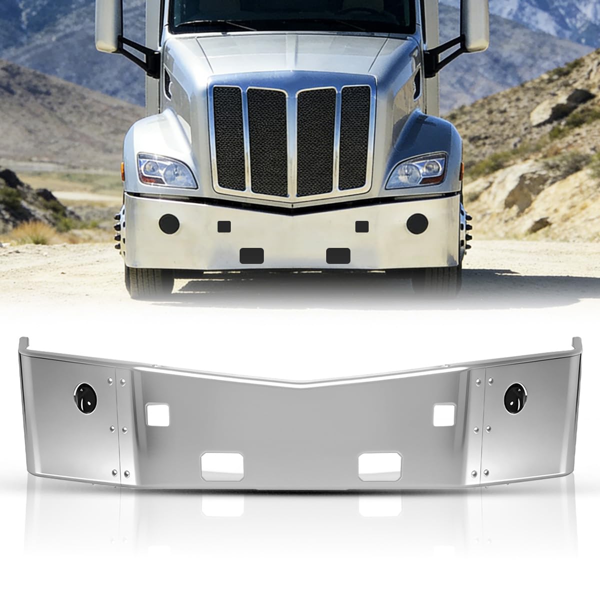 Photo 1 of Chrome plated bumper steel engine hood guard for 2013-2022 Peterbilt 579 semi-trailer trucks - split
