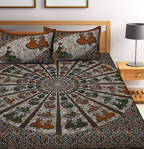 Image of Queenie Cotton Double Bedsheet 144 TC | Soft & Breathable Cotton Bedding Set with 2 Pillow Covers | Elegant Floral Printed Bed Sheet for Bedroom & Home