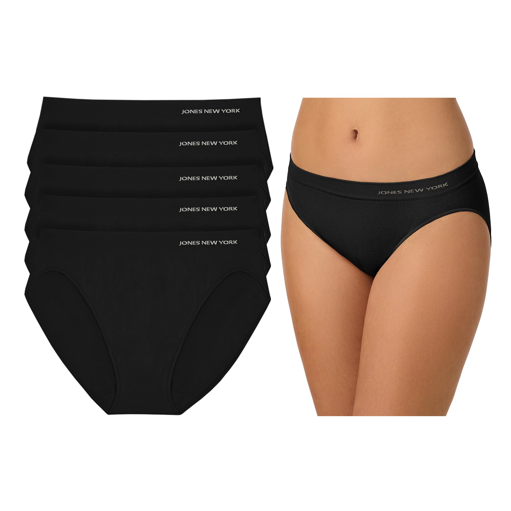 Jones New York Underwear for Women Modern Bikini Brief Full Coverage Seamless Stretch Comfort Panties - 5 Pack Multipack