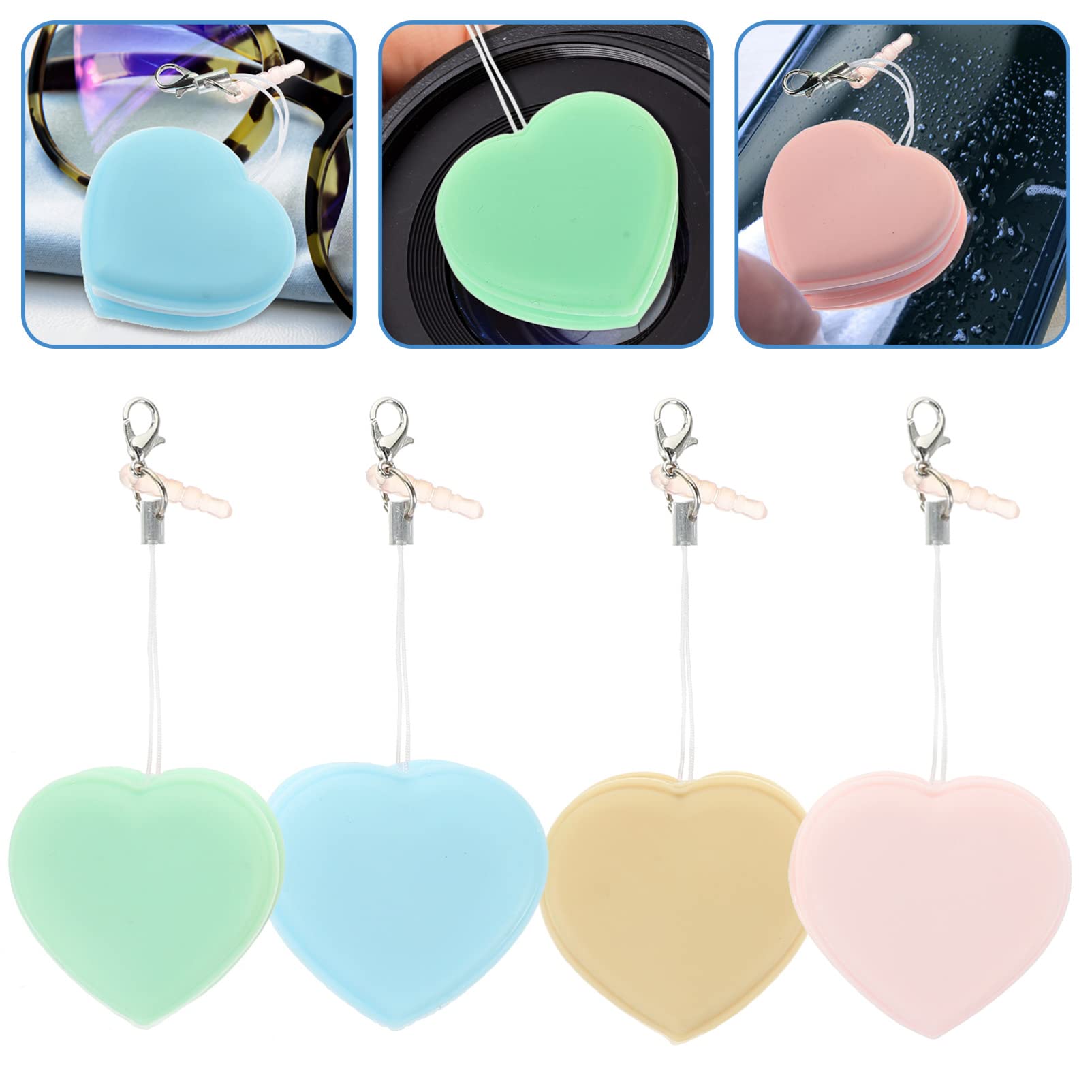 SAFIGLE 4 Pack Macaron Mobile Phone Screen Wipe, 2023 New Upgrade Heart Shape Colorful Macaron Cell Phone Computer Glasses 3 in 1 Screen Cleaner with Portable Keychain