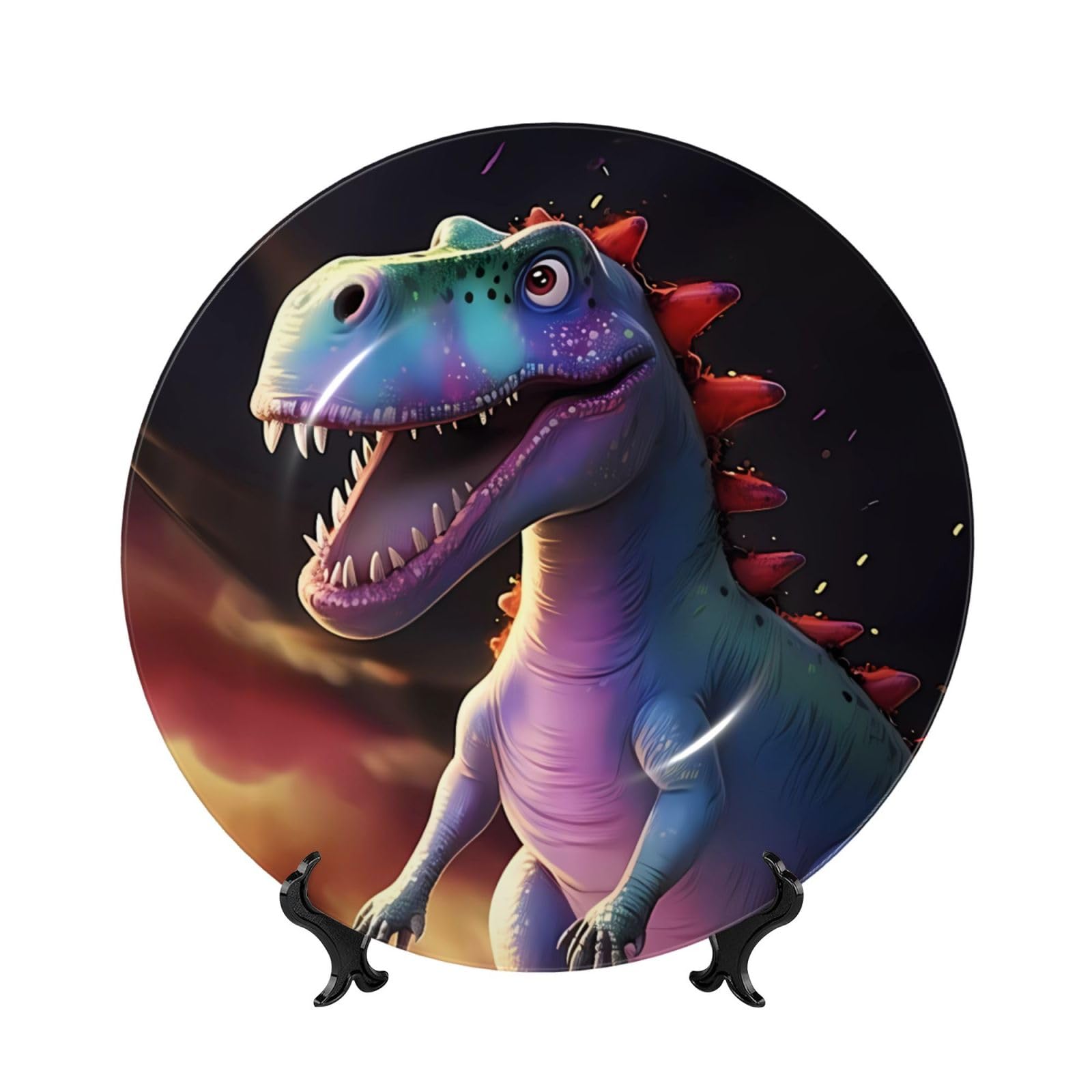 SXZVVBN Tyrannosaurus rex Bone China Decorative Plate Art with Stand Removable Adhesive Hanging for Home Office 8in（20cm）