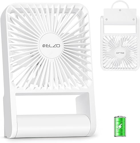 ELZO Ventilador de viaje, mini ventilador de escritorio plegable, funciona con pilas, 3 velocidades ajustables de inclinación de 225, ventilador