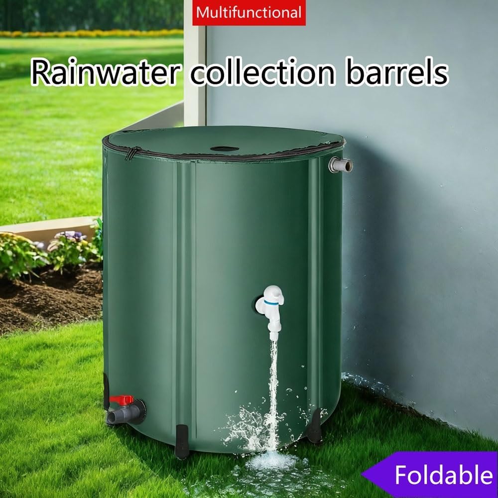 Barriles De Lluvia para Jardín, Sistema Plegable De Recolección De Agua De Lluvia De 50-100 L con Grifo Y Tapa con Cremallera, Depósito Portátil De PVC para Riego De Jardín Y Uso De Emergencia. 50L