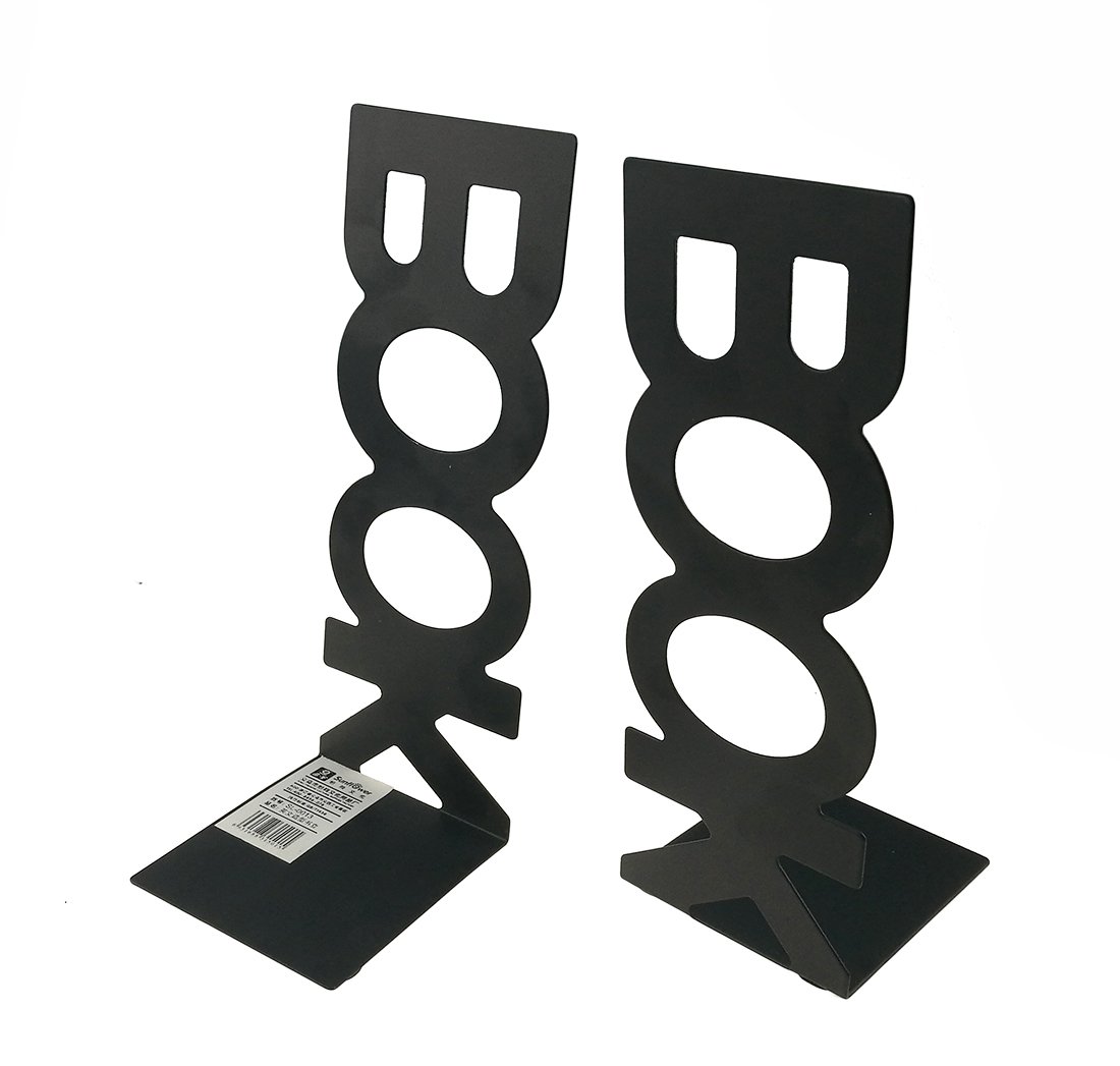 UNIGIFT A Pair of Lengthways Book Pattern Metal Book Ends Bookends Book Organizer Holder for Home Office Study Decor(Black)