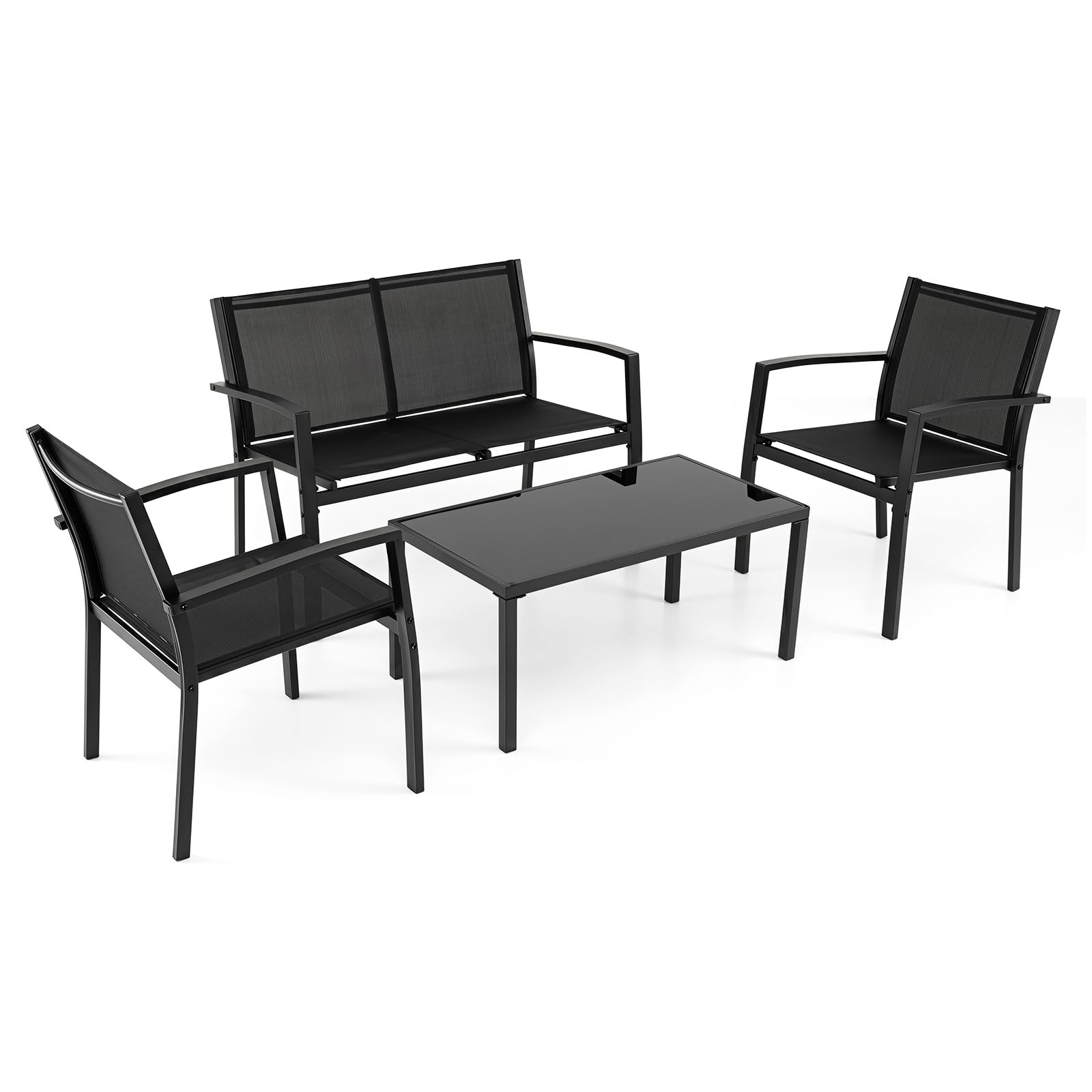GOPLUS Ensemble Salon de Jardin Extérieur en Maille avec Table Basse 4 PCS