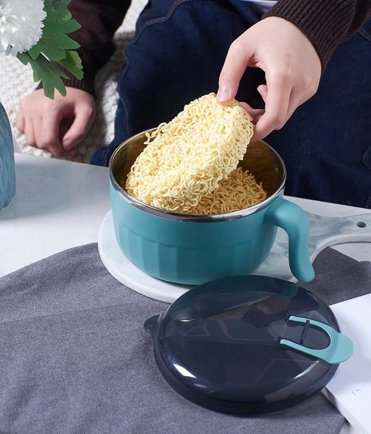 TONSYL304 Stainless Steel Bowl Instant Noodle Bowl Ramen Cooker Insulation Bowl Sealing Lid with Mobile Phone Holder Food Grade Material Food Container Soup Bowl Serving Bowls (Multicolor)