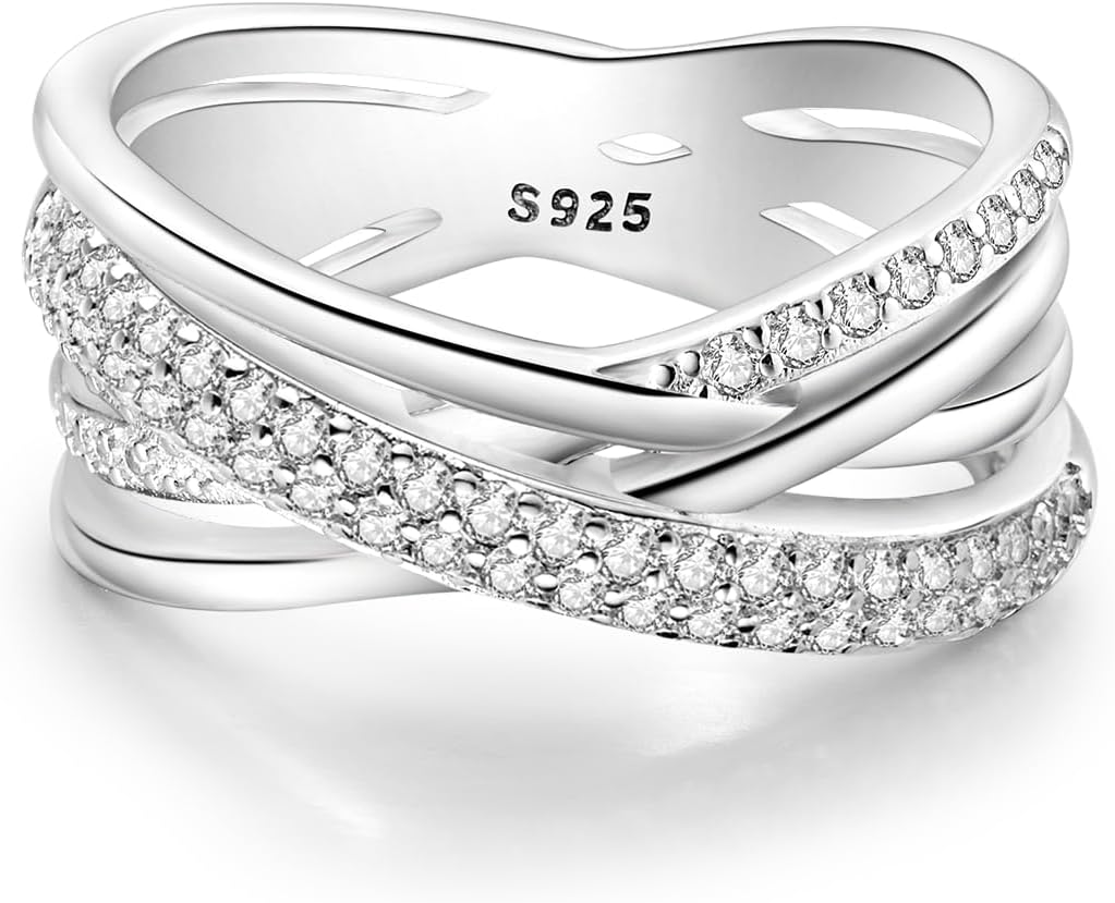 925 Sterling Silver Rings for Women | Elegant Dainty Hoop & Band Rings with 5A Cubic Zirconia | Daily Wear Jewelry with Gift Bag (Sizes 6-9)