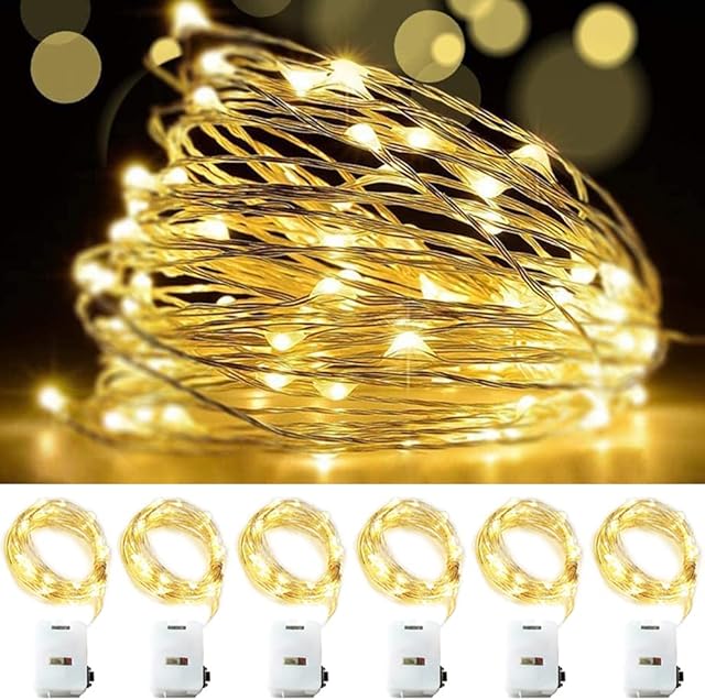 OEMG 6 Pack Battery Operated Fairy Lights with Batteries - 3 Modes Mini 30 Led Micro String Lights 10ft/3m Silver Wire Light for Bedroom Christmas Party Wedding Indoor Decoration, Warm White, s