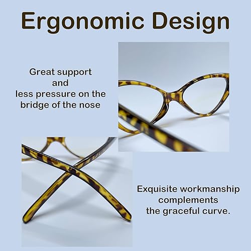 Miniatura 4 de RLOZRN Lentes de lectura para mujer, diseño de ojo de gato, bloqueo de luz azul, bisagra de resorte flexible, antirreflejos UV
