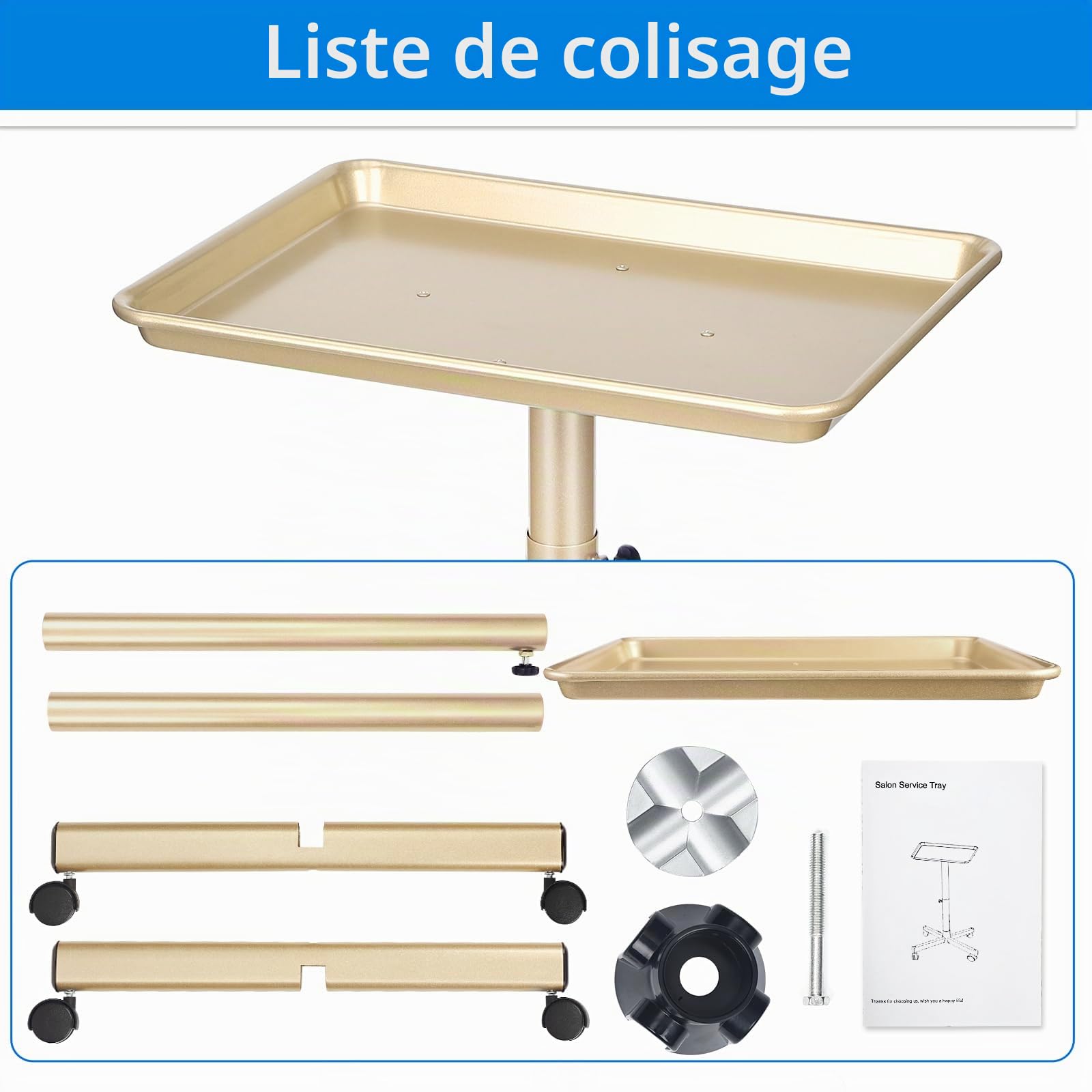 Plateau à roulettes pour salon de coiffeur avec hauteur réglable pour salon et spa, plateau de tatouage et plateau dentaire