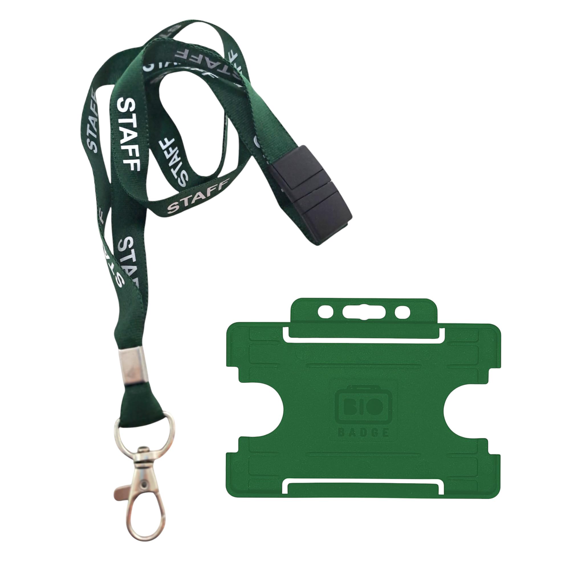 Customcard Ltd Staff Lanyard Green and Single-Sided ID Badge Holder - Single Safety Break & Metal Clip -Ideal for School, Office, Events - Secure Lanyard Staff Badge Holder with Card Slot (Pack of 25)