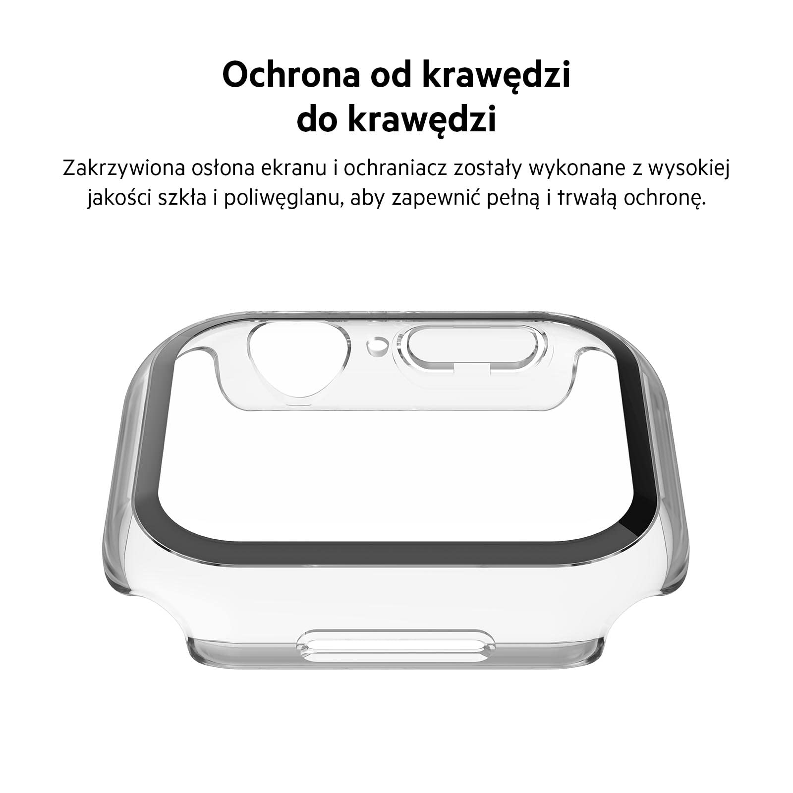 Etui z ochraniaczem Belkin ScreenForce do Apple Watch 40mm, 41mm serii 8, SE, 7, 6, 5, 4, z wbudowaną osłoną ekranu ze szkła hartowanego, odporne na zarysowania i łatwe do założenia – przezroczyste