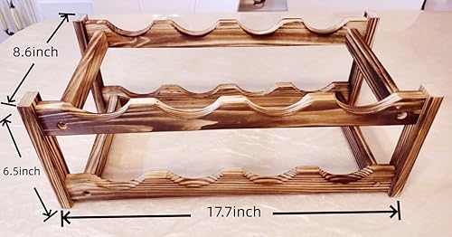 Miniatura 2 de LoongZDD Estante de vino elegante y que ahorra espacio para 8 botellas, madera de pino carbonizada de alta calidad, diseño de dos niveles para