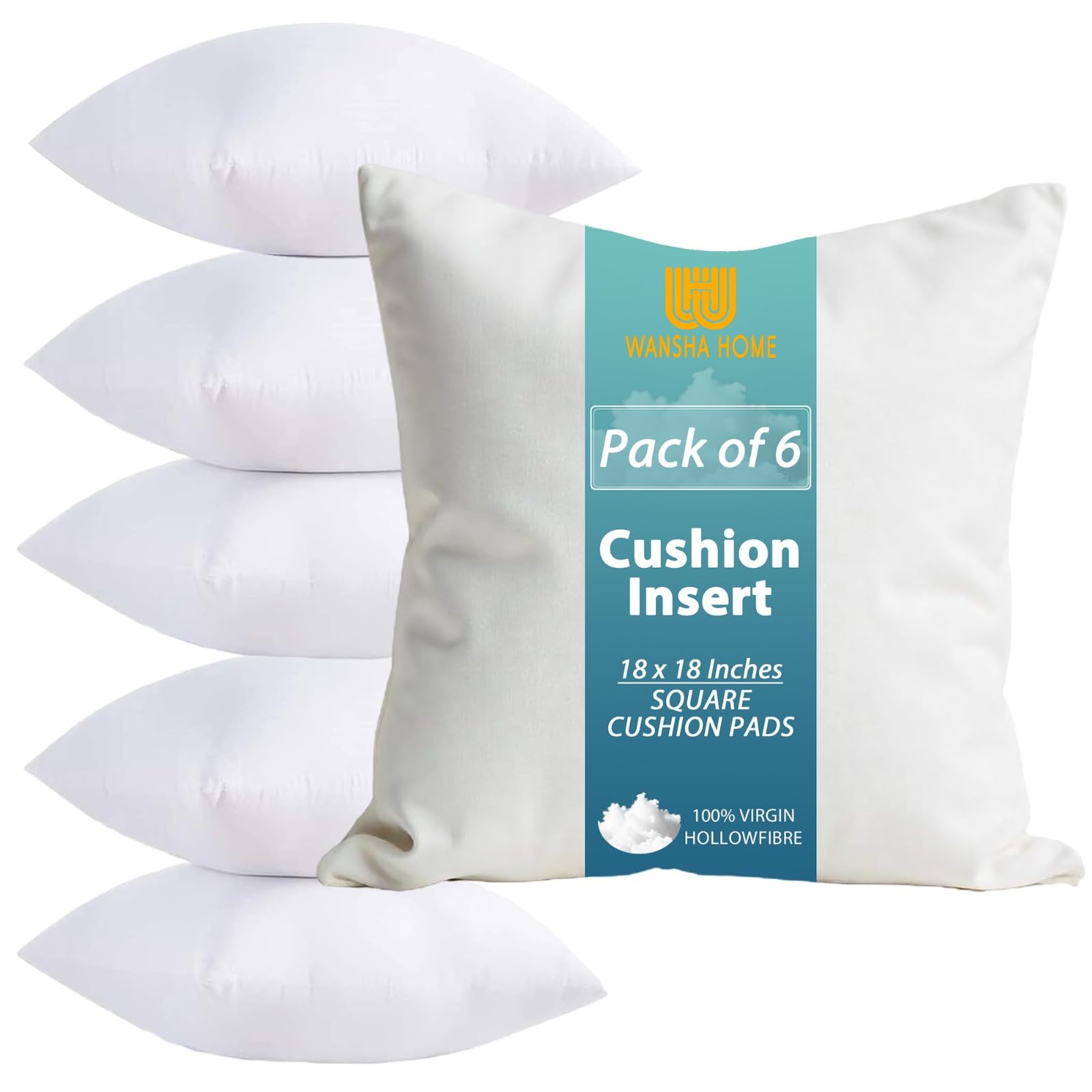 Cushion Inserts 45cm x 45cm (18 x 18 Inches) Pack of 6 Cushion Inner Pads - White Square Bounce Back Scatter Decorative Sofa Cushions Stuffer - Bed Couch Cushion Pillows
