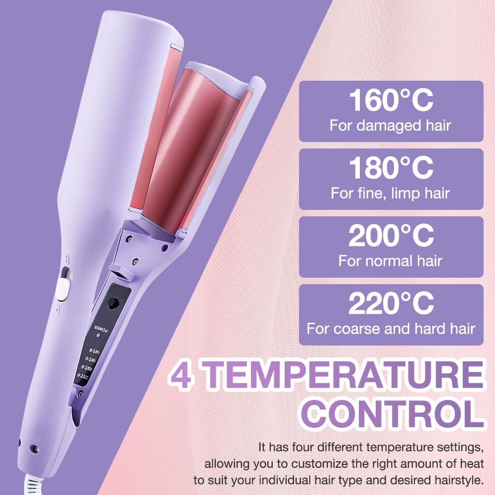 Fer à Onduler, 32mm Fer à Friser, F-er à Onduler Wavy avec 4 Réglages de Température, Beach Waves pour les Cheveux Courts/Moyens/Longs