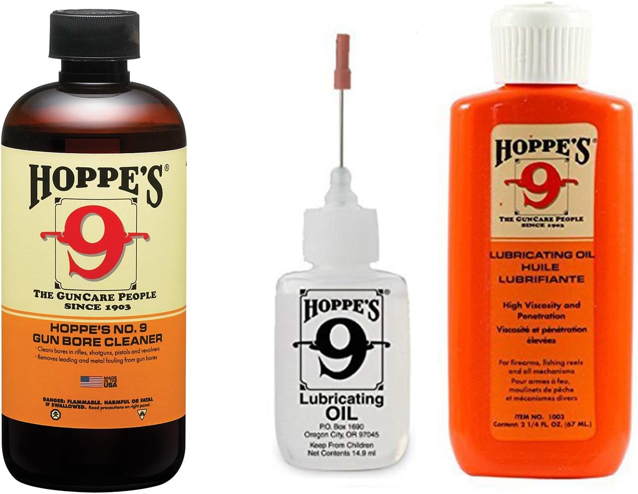 Hoppe's Oil Combo Pack - No. 9 Precision Bundled with 2-1/4 oz Refill + 1-Quart Bottle