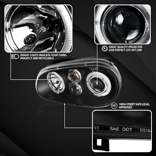 Miniatura 8 de Autozensation Compatible con Volkwagen Golf MK4 GTIGLGLSCabrio cromado carcasa transparente 1999-2005, faros delanteros L + R Pair