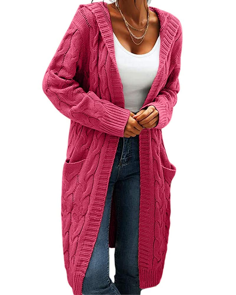 GeGekoko Strickjacke Damen mit Kapuze Langarm Grobstrick-Cardigan Open Front Sweater Herbst Winter Casual Strickcardigan Pullover mit Taschen