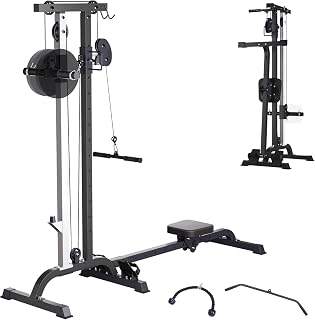 2-in-1 Adjustable Rowing & Cable Machine for Home Gym – Multi-Function LAT Pull Down & Low Row – High/Low Pulley – Carbon Steel Body Workout Equipment – Black