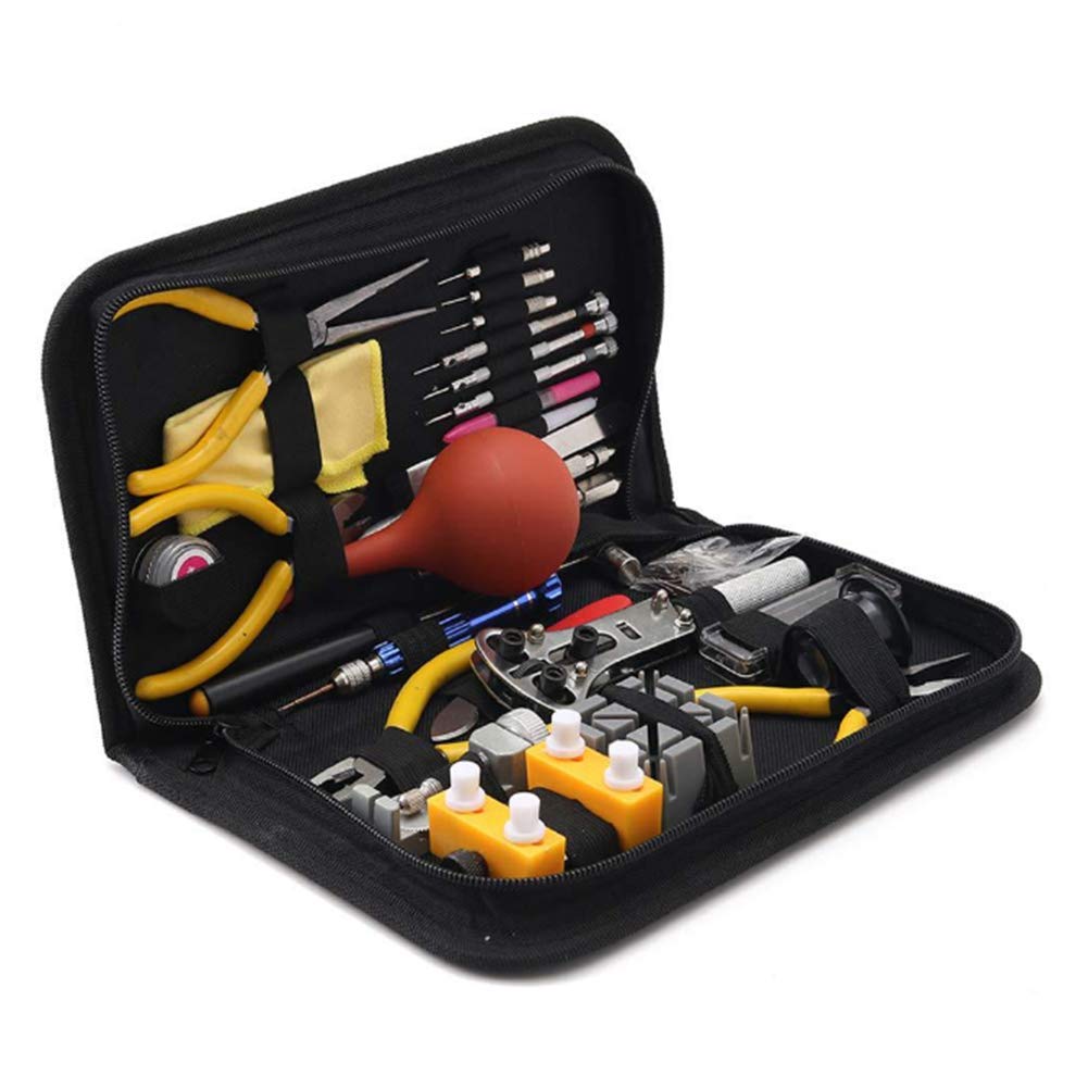 Kit de reparación de relojes en estuche de transporte, kit de herramientas de reparación de correa de reloj que incluye martillo, kit de herramientas de reemplazo de pilas de reloj para reparar vari