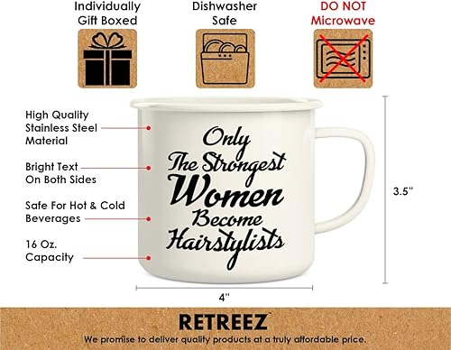 Miniatura 3 de Retreez Only The Strongest Women Become Hairstylists Hairdresser peluquería de 16 onzas esmaltadas de acero inoxidable de metal para campamento