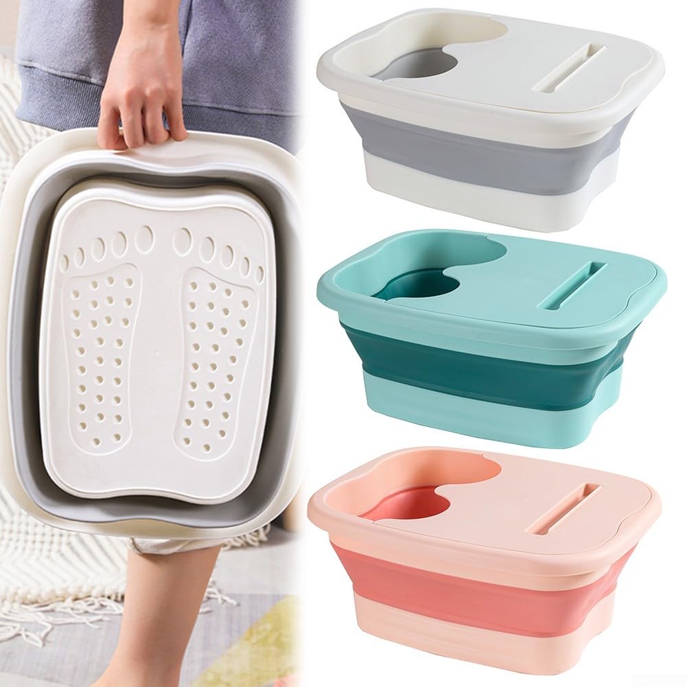 Cubo plegable para pies de bañera, cubo de masaje para pies de lavabo, cubo de baño de pies plegable, cubo de pedicura para bañera de masaje, para el hogar, spa, viajes al aire libre (rosa)