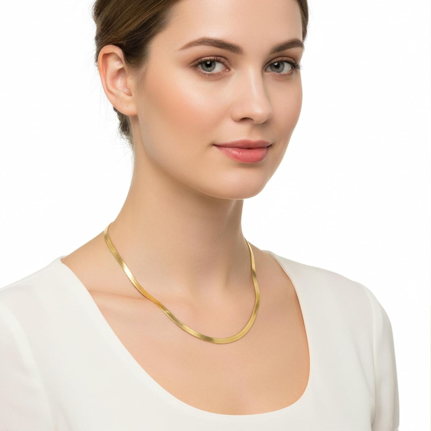 Fiusem Gold Plated Necklace for Women, 14K Gold Plated Herringbone Chain Necklaces, Snake Choker Chain for Women - Image 3