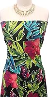 Vista 2 de Texco Inc Scuba Crepe Knit Flora Tropical Pattern/2-Way Stretch Prints Tela/Proyectos de bricolaje, Coral Negro 1 yarda