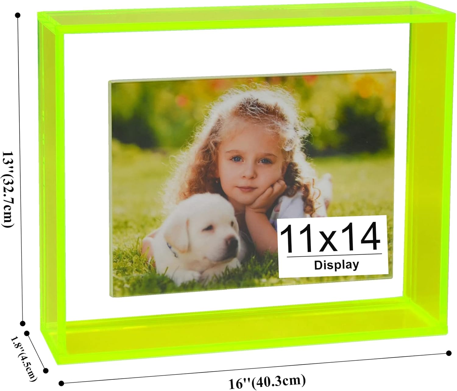 11x14 Acrylic Picture Frame Neon Floating Photo Frame for Wall Mount and Tabletop Decorative in Gallery Home Office, Neon Green (Only Fit) 11X14 INCH Neon Green