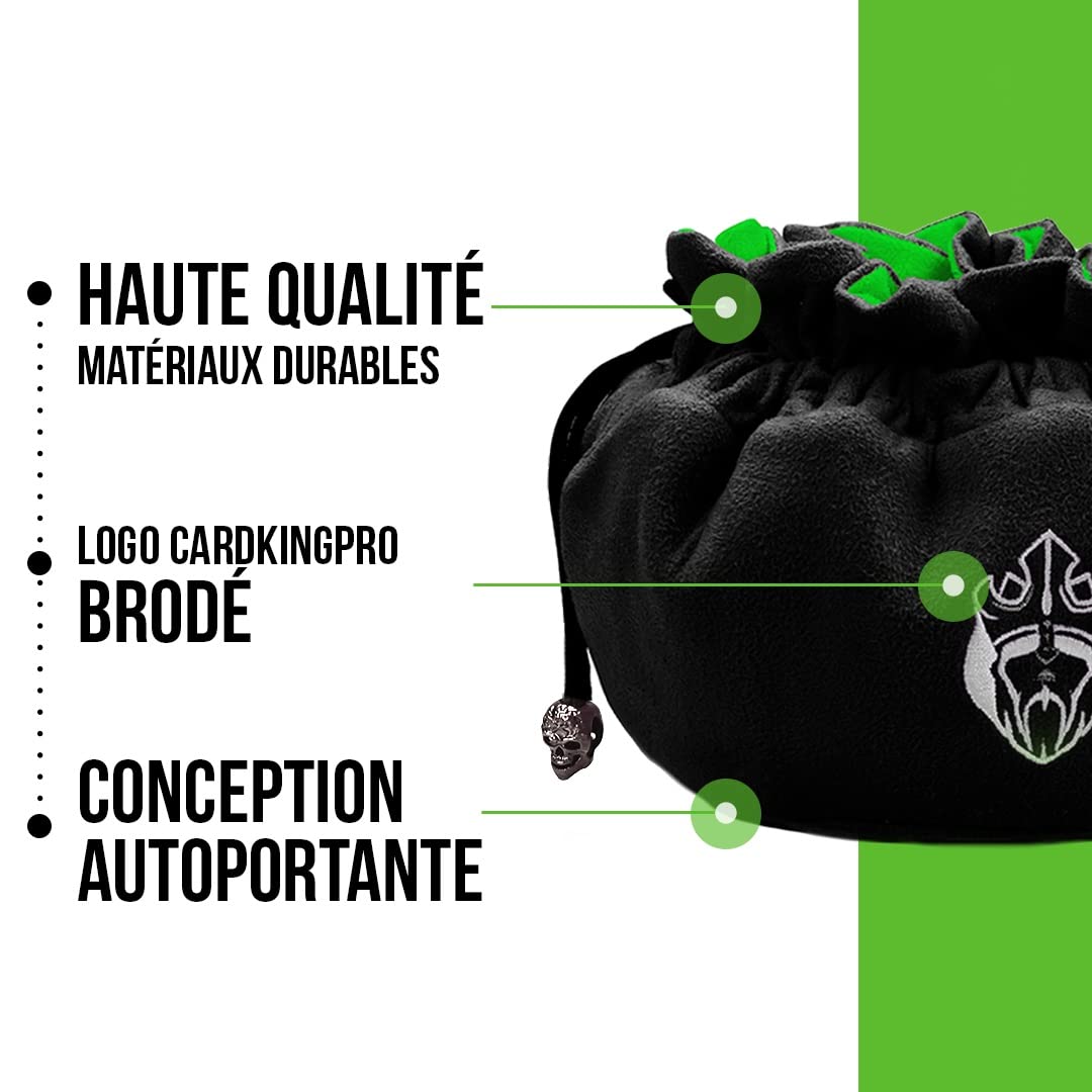 CardKingPro Immense – Édition OCD – Sacs à dés avec 15 Poches – Noir et Vert – Capacité de Plus de 200 dés – Idéal pour Les accumulateurs de dés [Design breveté]