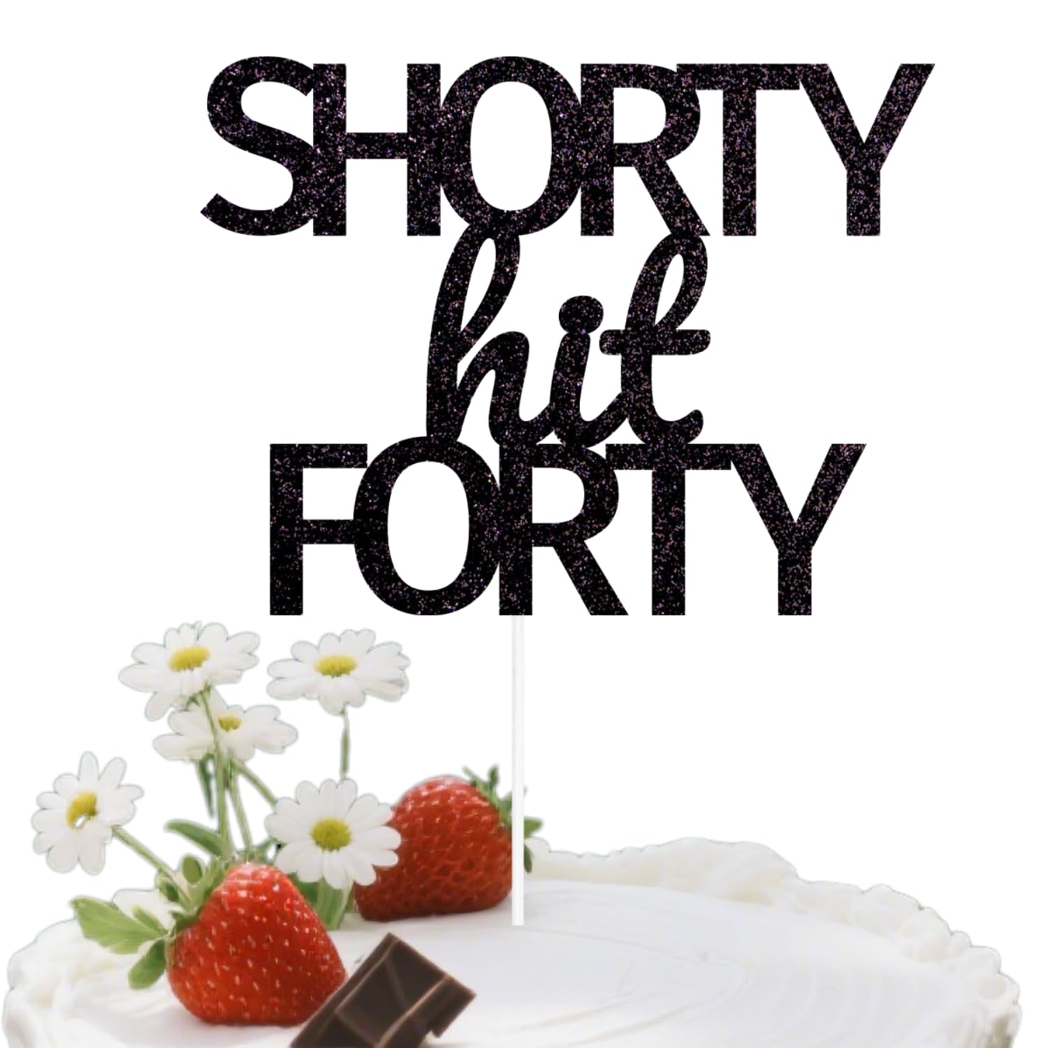 ALISSAR 40th Birthday Cake Topper for Women & Men – Shorty Hit Forty Black Glitter Cake Decorations with Food-Safe Paper Stick– 40th Birthday Party