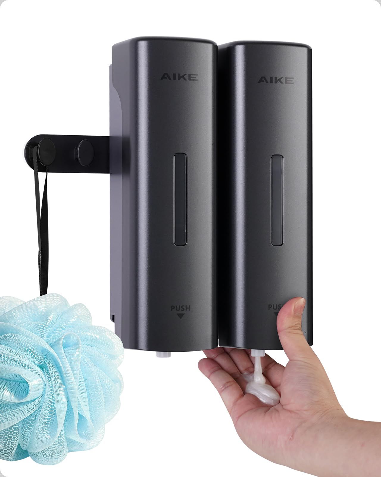 AIKE EasyPush Dispensador De Ducha, Montaje De Pared Sin Taladro para Champú & Acondicionador, Ahorra Espacio, Doble