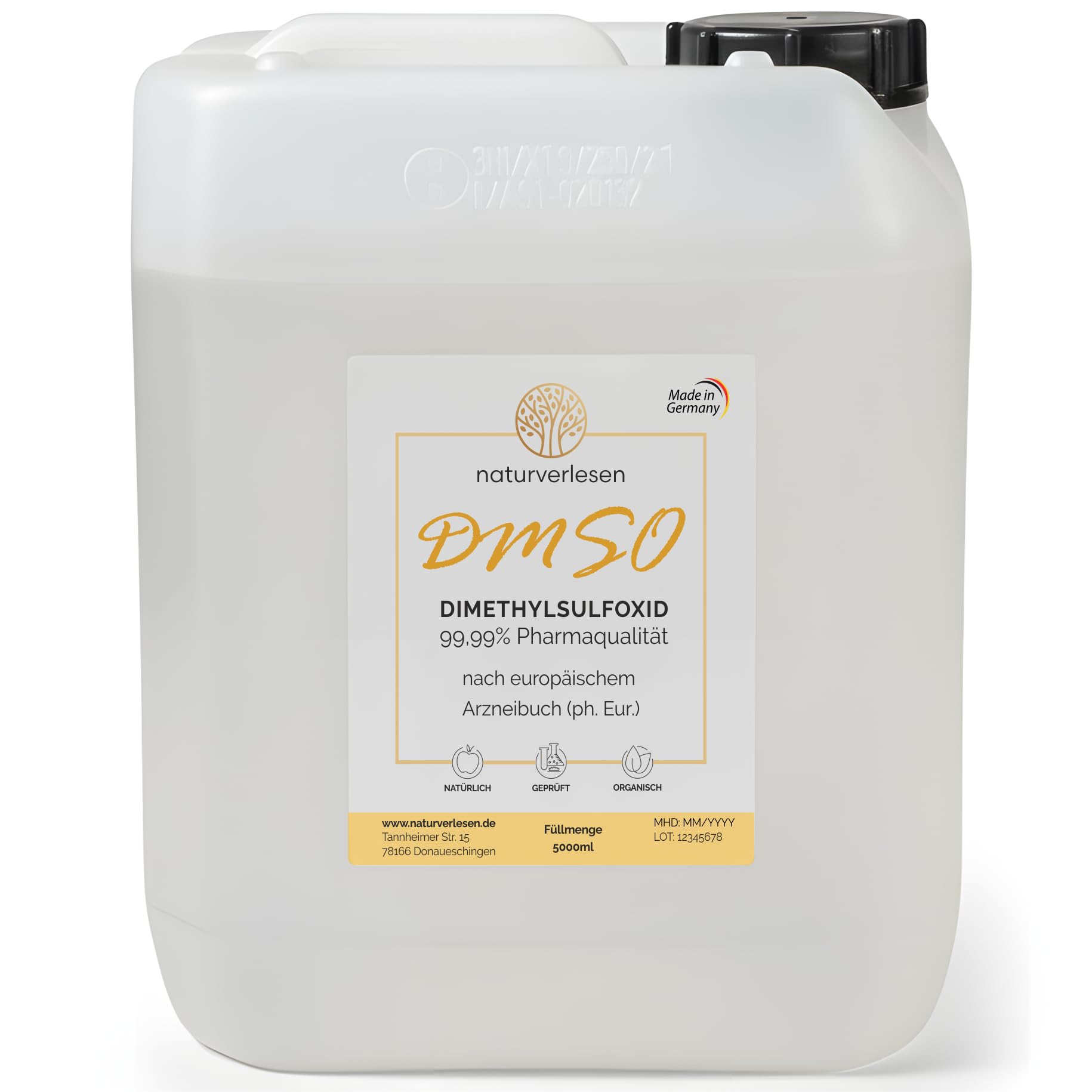 DMSO Dimethylsulfoxid 99,99% ph. Eur. (echte Pharmaqualität!) in Apothekerflasche - Wählbar: 100/250/500/1000ml (5l im HDPE-Kanister)