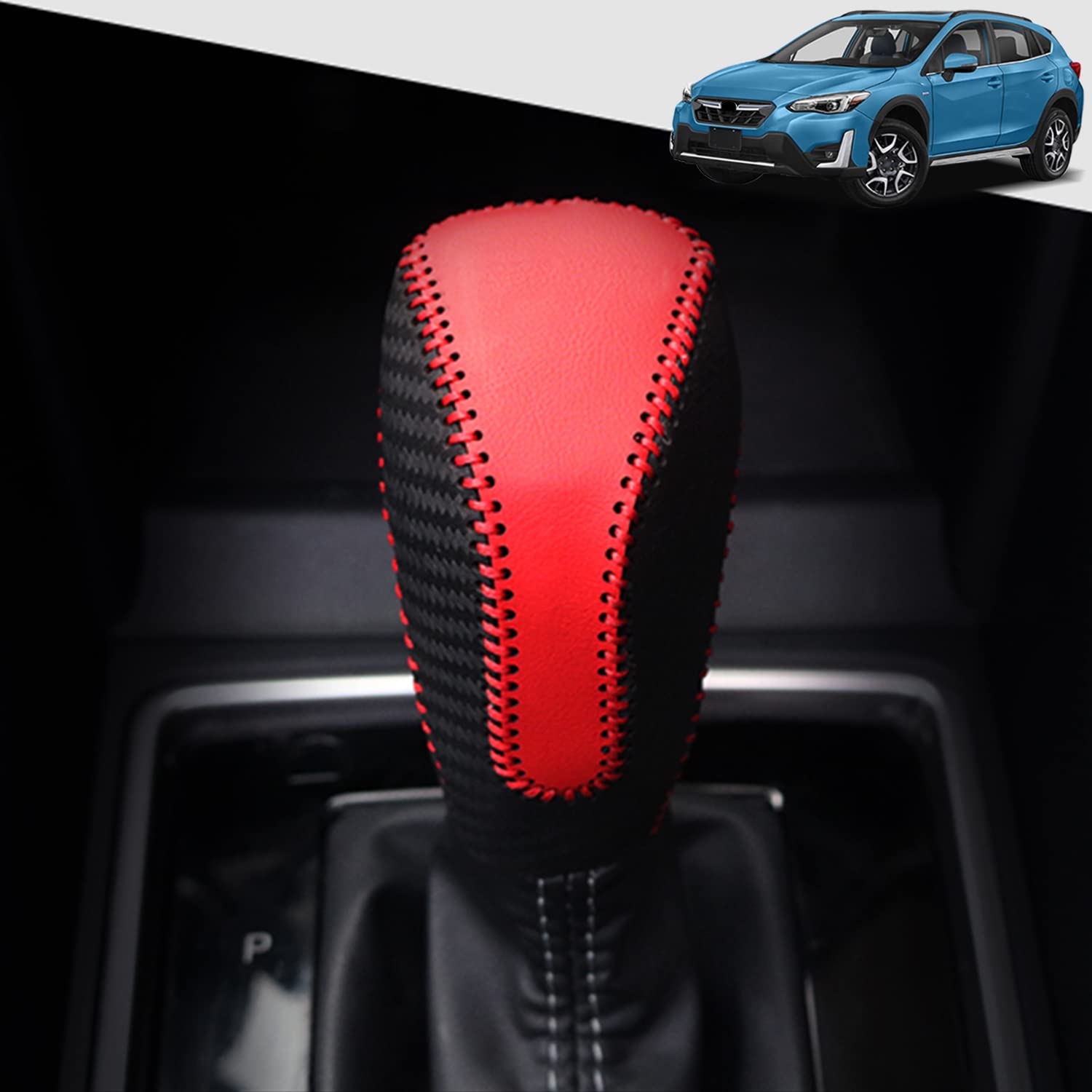 YOFAMO Genuine Leather Car Shift Knobs Cover for Subaru Crosstrek XV Forester 2018-2023/Impreza 2017-2023 Interior Accessories Protective Cover(Carbon