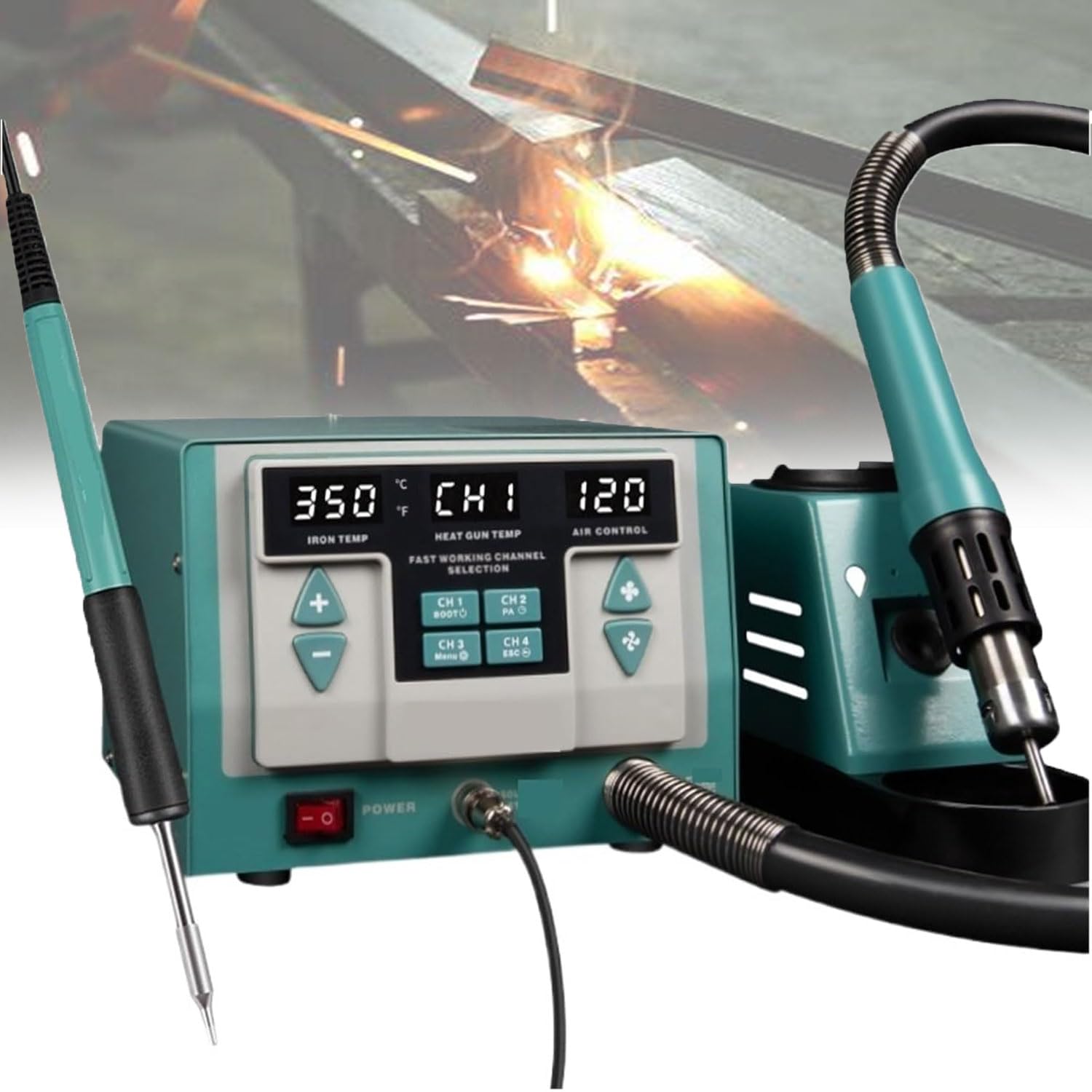 Stazione per saldatore intelligente da 1500 W, kit per saldatore con programmazione a correnti parassite, con impugnatura 245, temperatura regolabile da 212-932 °F e livelli volume d'aria da 1 a 120